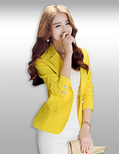 เสื้อสูทผู้หญิงแขนยาวสีเหลืองแบบเรียบหรู มี 5 ไซส รหัส1647