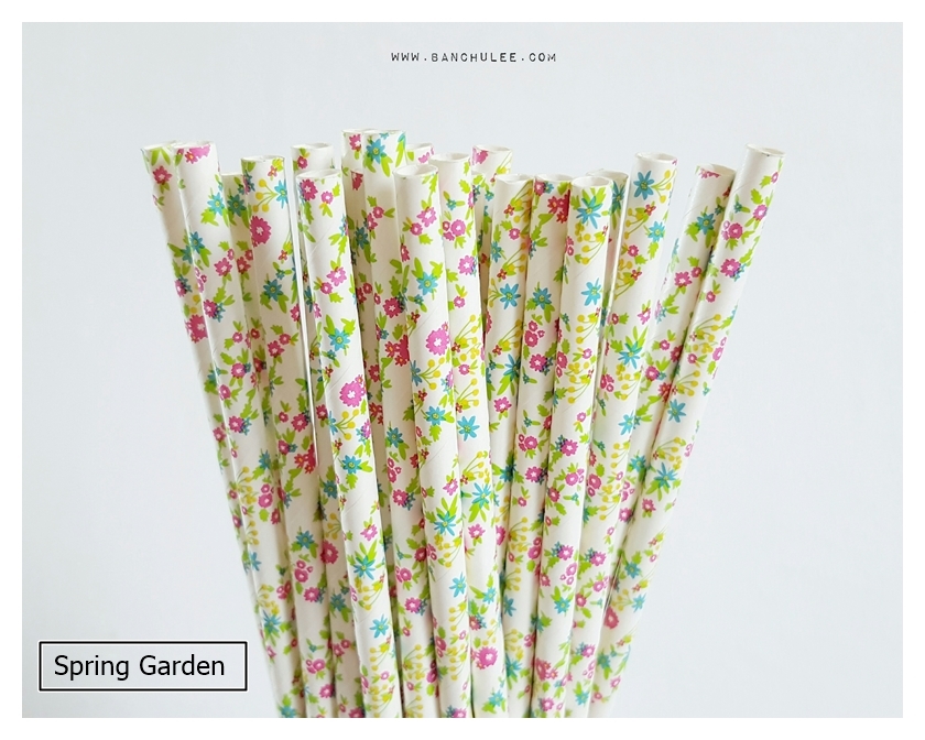 Floral Pattern Paper Straws หลอดกระดาษ ใช้สำหรับดื่มน้ำ