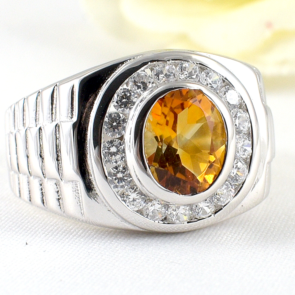 แหวนเงินแท้ราคาถูกชุบทองคำขาว ซิทรินแท้ 1.65 กะรัต เพชรCZ 0.54 กะรัต งานประณีตสวยงาม สั่งผลิตค่ะ