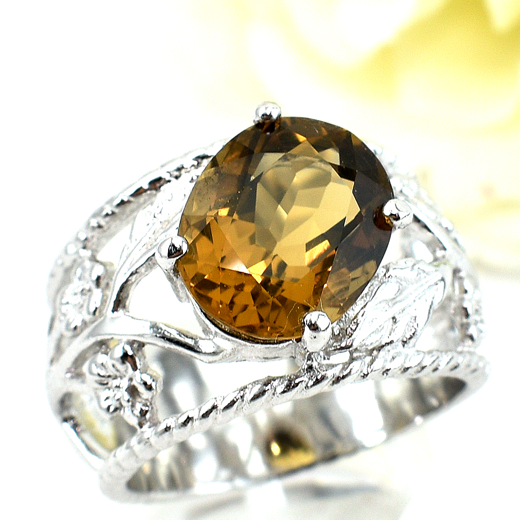 แหวนเงินแท้ราคาถูกชุบทองคำขาว พลอยแท้เยลโลว์ควอทซ์ 5.50 กะรัต งานประณีตสวยงาม สั่งผลิตค่ะ