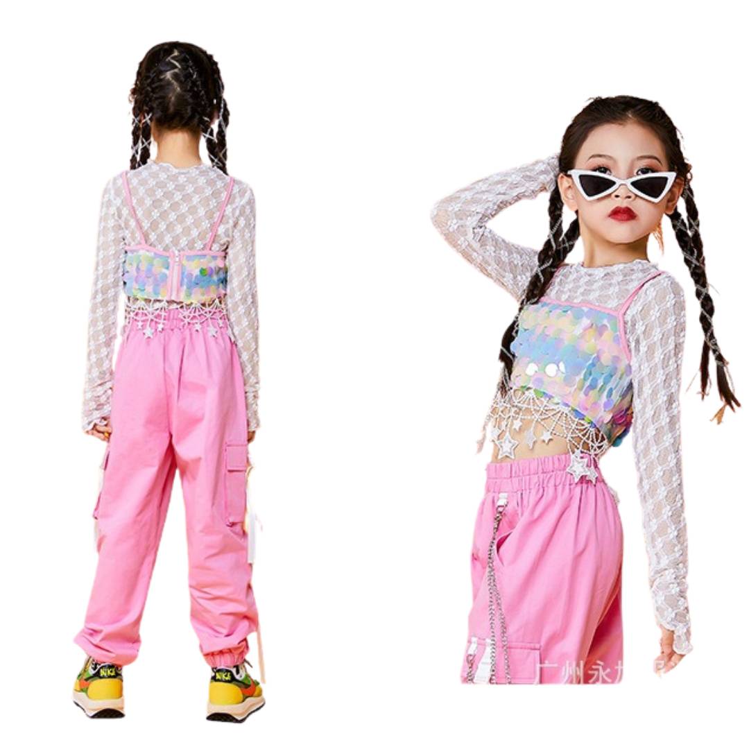 ชุดเต้นเด็ก เซ็ตเสื้อ+กางเกง/กระโปรงสีชมพู