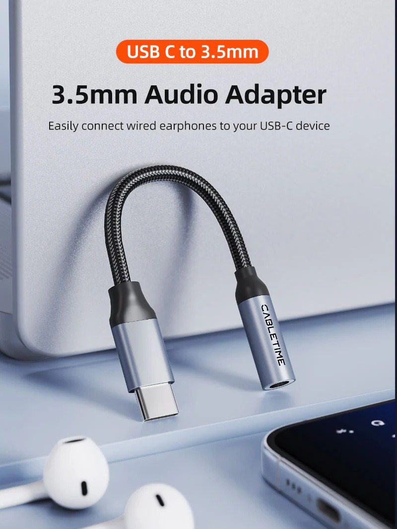 USB Type C To 3.5 MM Audio Aux Jack Adapter with DAC by Cabletime