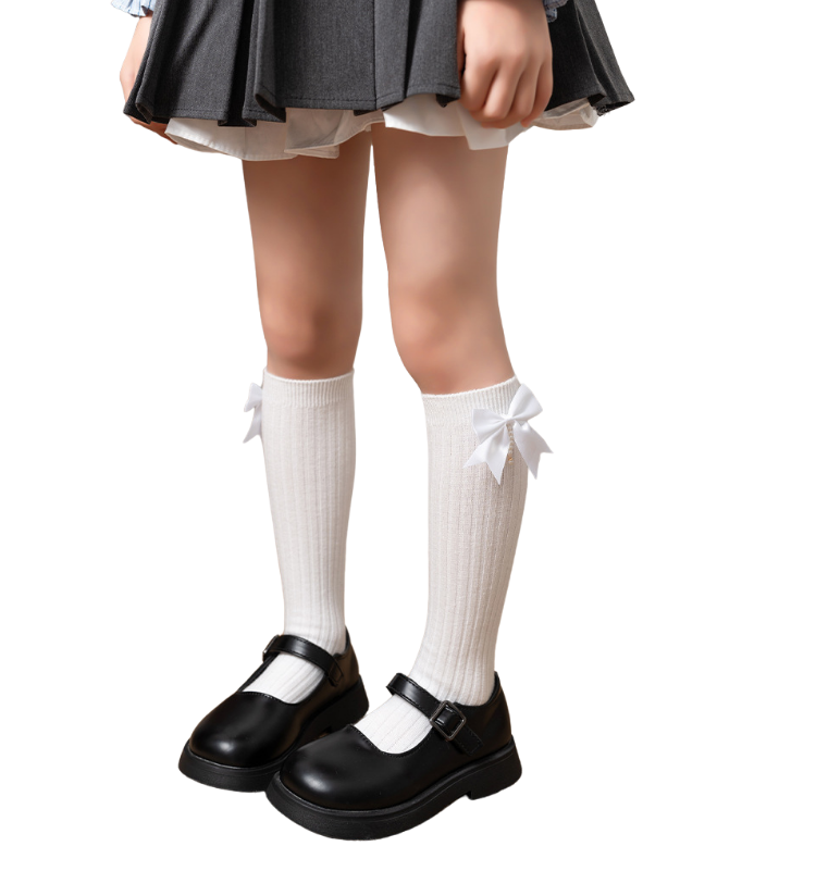 พร้อมส่ง ถุงเท้ายาว ตกแต่งด้วยดาว ปักเพชรเงิน สายห้อย