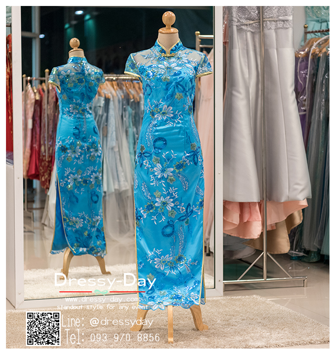 รหัส ชุดกี่เพ้า : KPL024 ชุดกี่เพ้าประยุกต์ประดับเลื่อม ชุดกี่เพ้างานสวยๆ พร้อมส่ง แบบยาว งานปักเลื่อมมือสุดเนี๊ยบ ใส่เป็นชุดพิธียกน้ำชา ชุดส่งตัวเจ้าสาว ชุดถ่ายพรีเวดดิ้งหรือชุดแต่งงานตามธรรมเนียมจีนโบราณสวยหรู สง่า คุณภาพระดับห้องเสื้อ