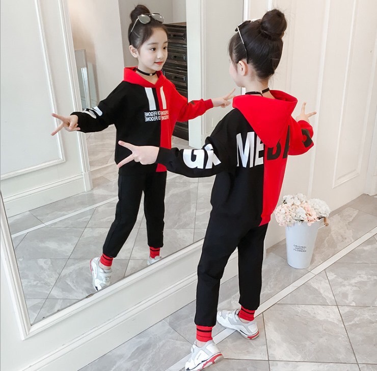 ชุดเต้น สตรีทแดนซ์ เสื้อแขนยาวดำ-แดง+กางเกงขายาว