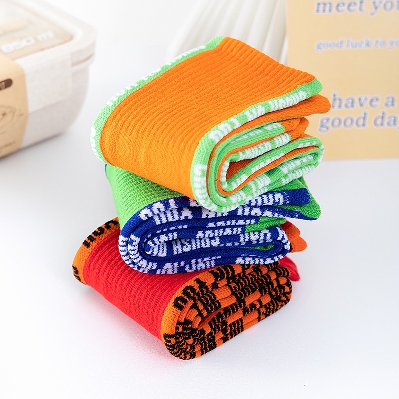 พร้อมส่ง ถุงเท้ายาว ลายหมากรุก สีพื้น มีไซส์ เด็กเล็ก-เด็กโต