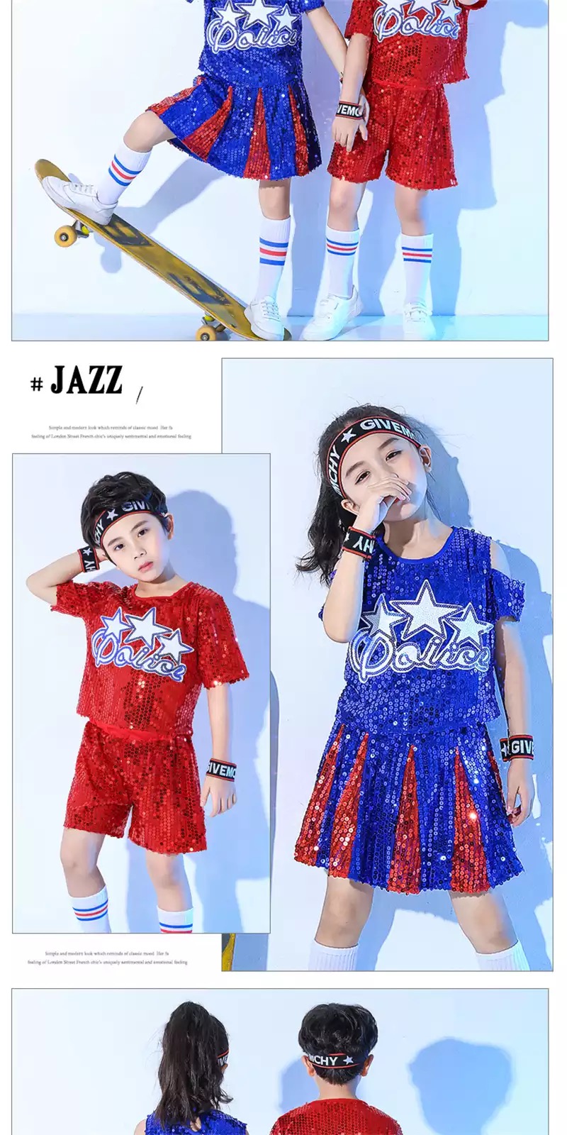 ชุดเต้น ชุดฮิปฮอป ปักเลื่อม ชุดก่ารแสดง เสื่้อ+กระโปรงแต่งจีบ/กางเกง
