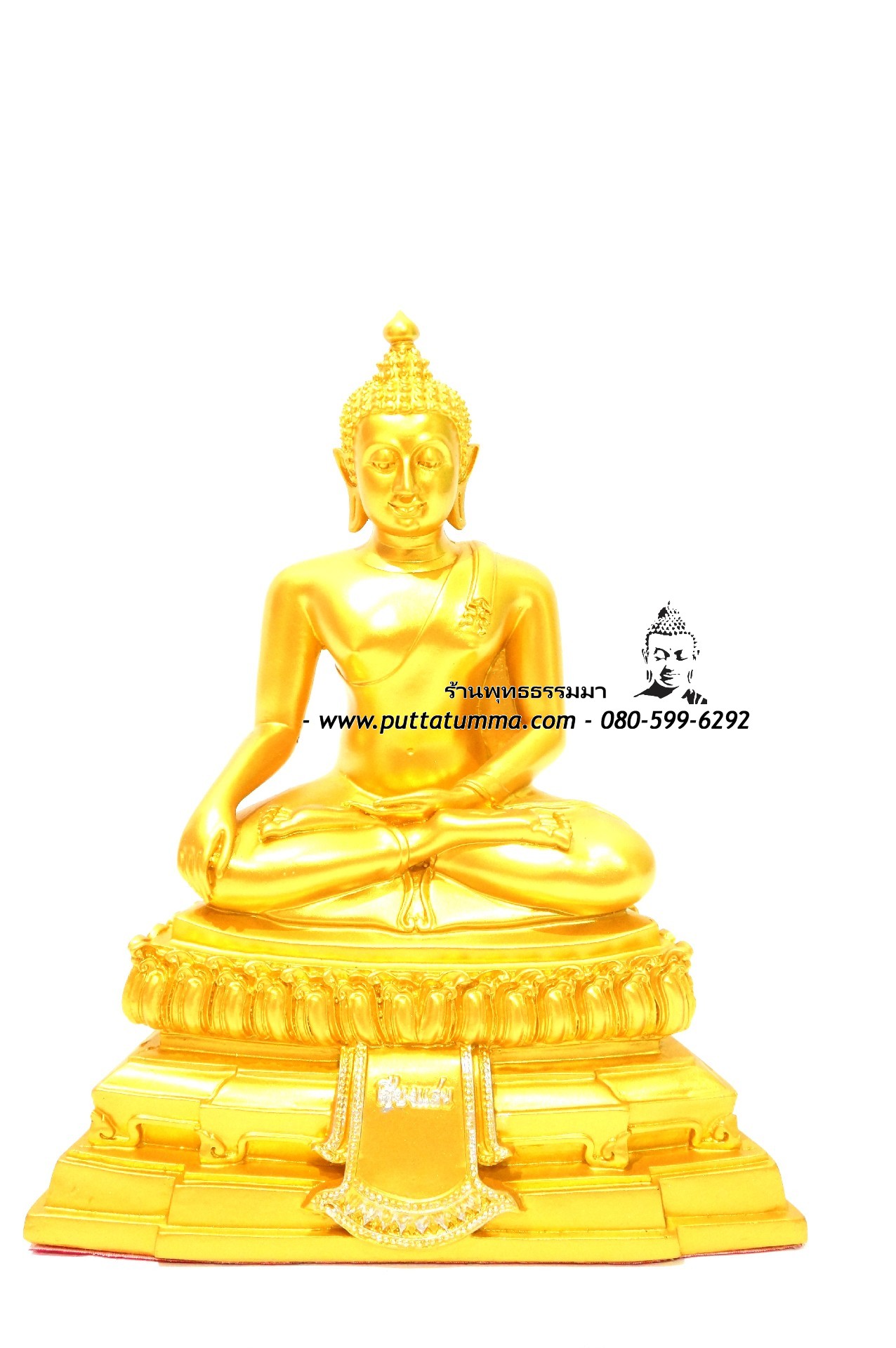 พระพุทธรูปปางมารวิชัย ( ปางสะดุ้งมาร ) ศิลปะเชียงแสน เนื้อเรซิ่น สีทอง หน้าตัก 5นิ้ว สูง 10.5 นิ้ว