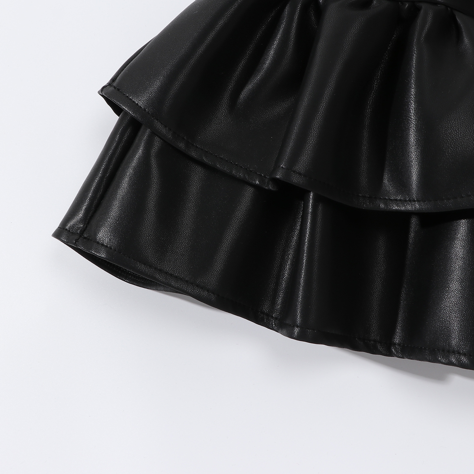 friendly4kid กระโปรงเด็กหญิง กระโปรงหนัง สีดำ อัดพลีทจีบรอบ