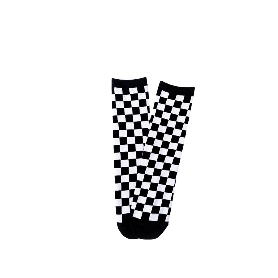 พร้อมส่ง ถุงเท้ายาว ลายหมากรุก สีพื้น มีไซส์ เด็กเล็ก-เด็กโต