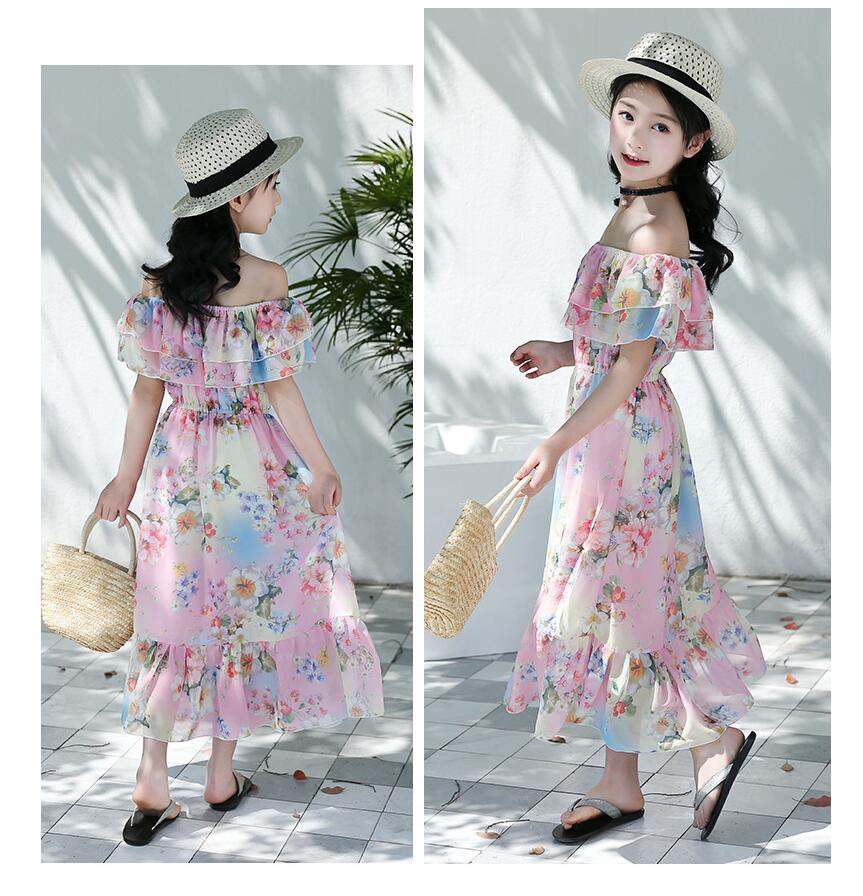 ชุดเด็ก : ชุดเดรส ลายดอก เปิดไหล่