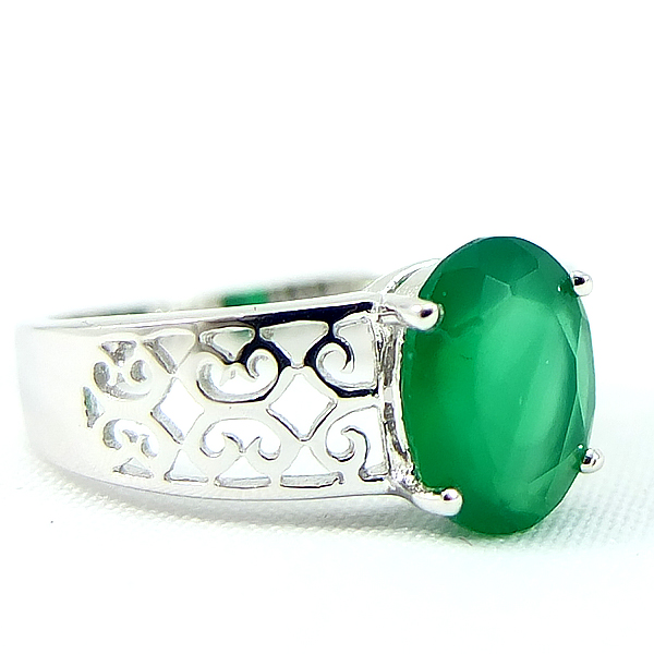 แหวนเงินแท้ราคาถูกชุบทองคำขาว พลอยแท้กรีนอะเกท 1.80 กะรัต งานประณีตสวยงาม สั่งผลิตค่ะ