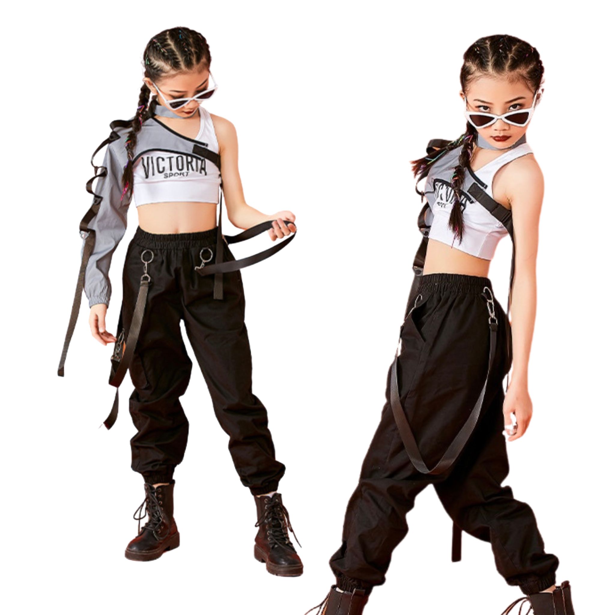 พร้อมส่ง ****ชุดเต้น ชุดแดนซ์ เสื้อแขนยาว+ตัวในสีขาว+กางเกงขายาวสีดำ