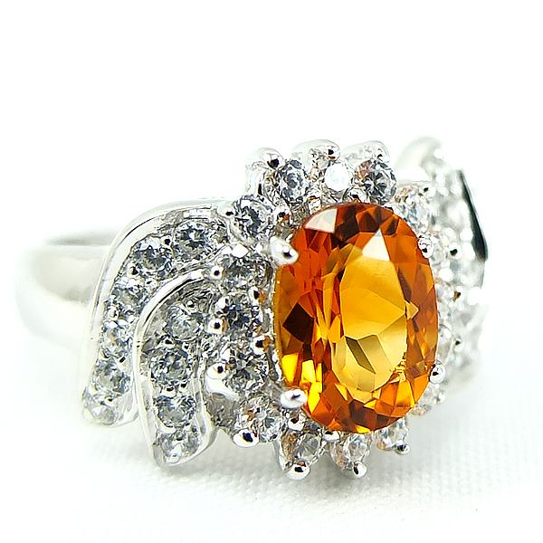 แหวนเงินแท้ราคาถูกชุบทองคำขาว ซิทรินแท้ 1.25 กะรัต เพชรCZ 0.88 กะรัต งานประณีตสวยงาม สั่งผลิตค่ะ