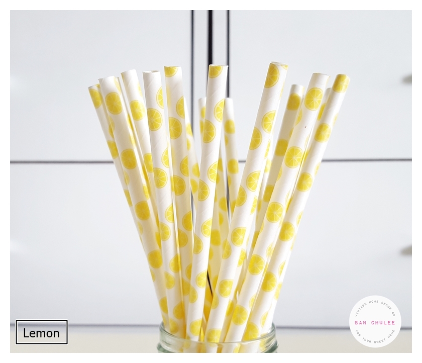 Fruit Pattern Paper Straws หลอดกระดาษ ใช้สำหรับดื่มน้ำ