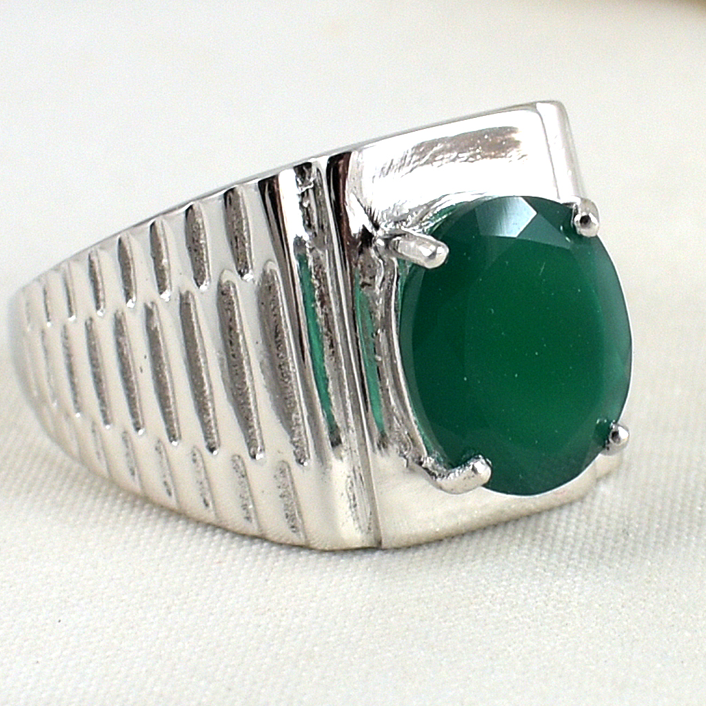 แหวนเงินแท้ราคาถูกชุบทองคำขาว พลอยแท้กรีนอะเกท 3.15 กะรัต งานประณีตสวยงาม สั่งผลิตค่ะ