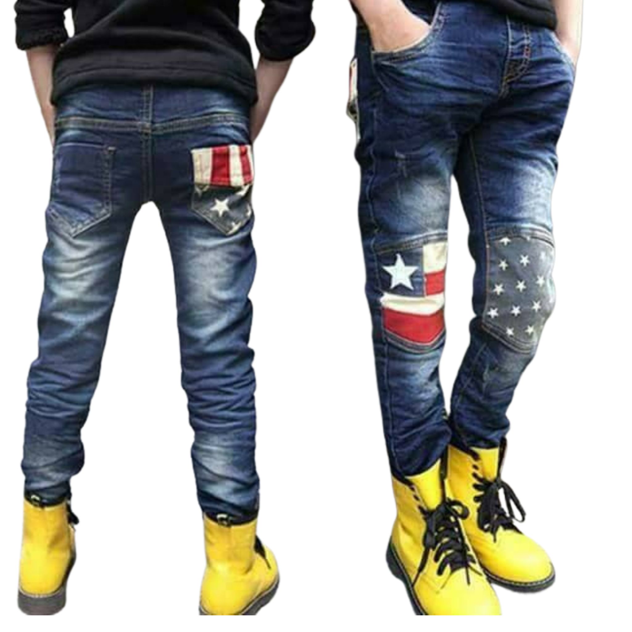 สินค้าพร้อมส่ง กางเกงยีนส์เด็กชาย แต่งลาย