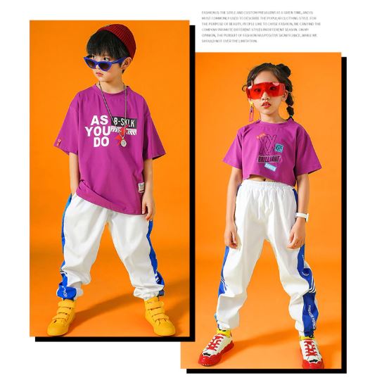 ชุดเต้น ฮิปฮอป เสื้อสีม่วง กางเกงขาว