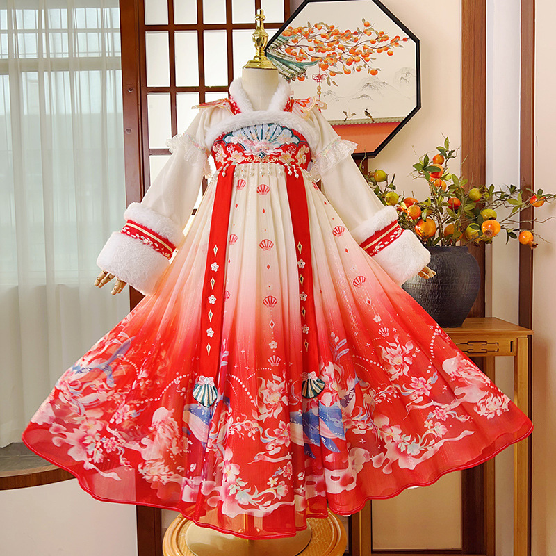 พร้อมส่ง ชุดจีน กี่เพ้า จีนโบราณย้อนยุค ชุดฮันฟู ลายพัด ปักลายปลา