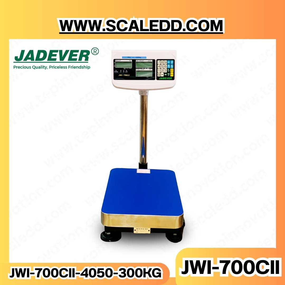 เครื่องชั่งนับชิ้นงาน300kg เครื่องชั่งดิจิตอล300kg พิกัดน้ำหนัก 300kg ค่าละเอียด 20g ขนาดแท่น 40x50cm. ยี่ห้อ JADEVER รุ่น JWI-700CII