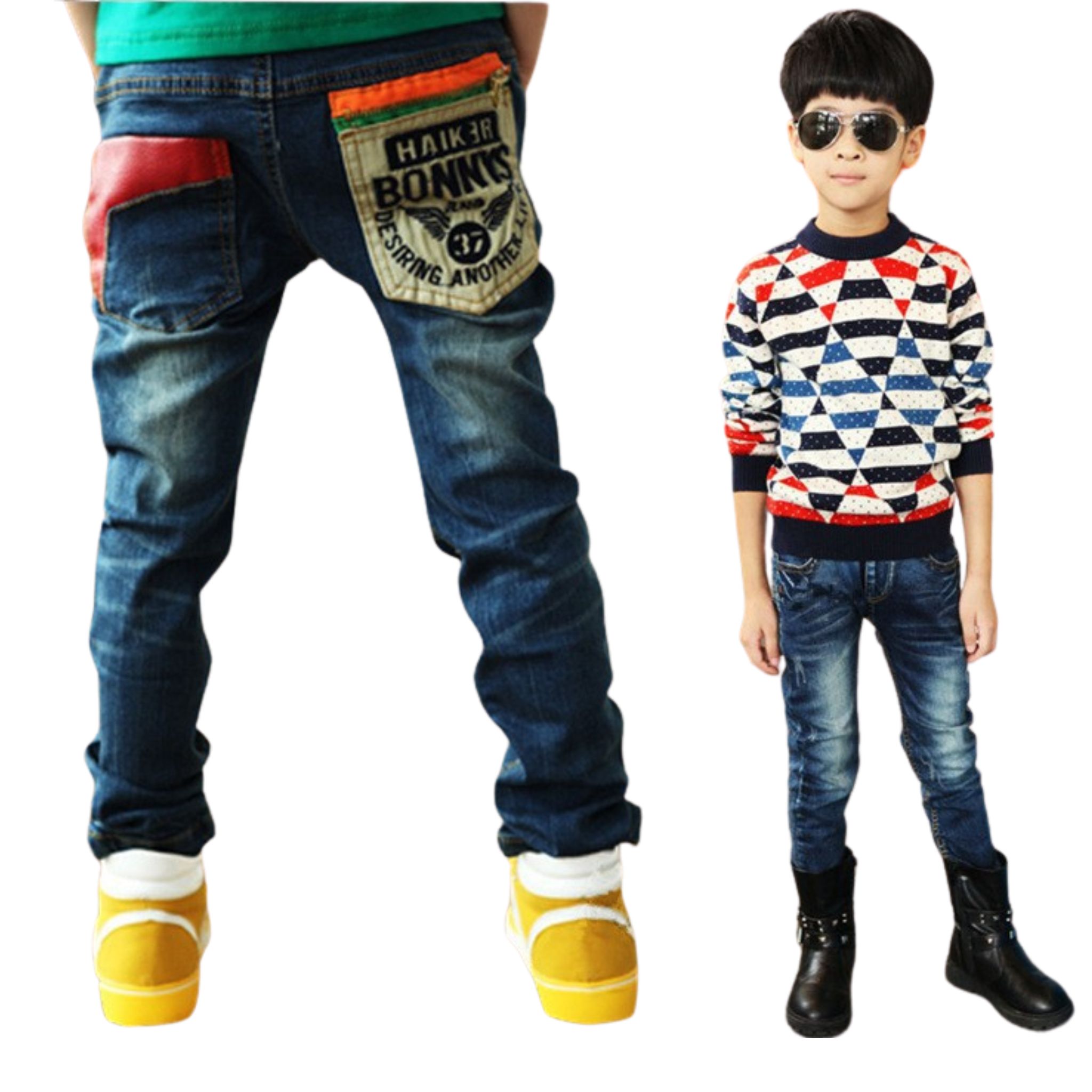 สินค้าพร้อมส่ง กางเกงยีนส์เด็กชาย แต่งลาย