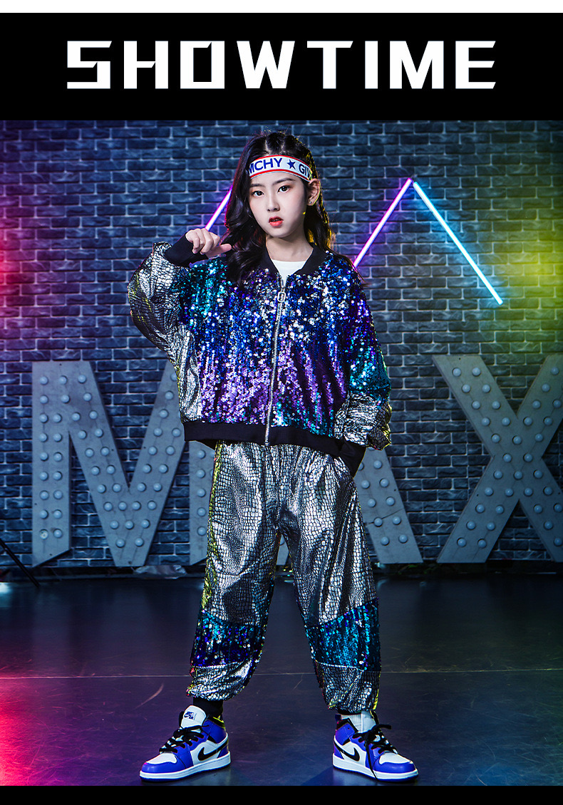 พร้อมส่งส่ง ชุดเต้น ชุดแดนซ์ ปักเลื่อม สีน้ำเงิน