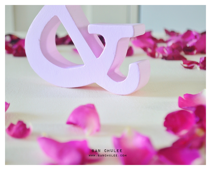 Spring Beauty - สัญลักษณ์ & (Ampersand) ตั้งโต๊ะ งานไม้สัก โทนสีชมพู