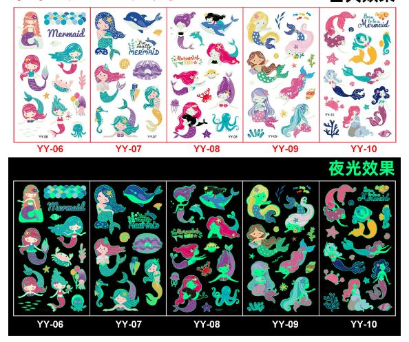 สติกเกอร์ แทททู ฮาโลวีน โพนี่ เมอเมด มีให้เลือกแบบเรืองแสงกับไม่เรืองแสง