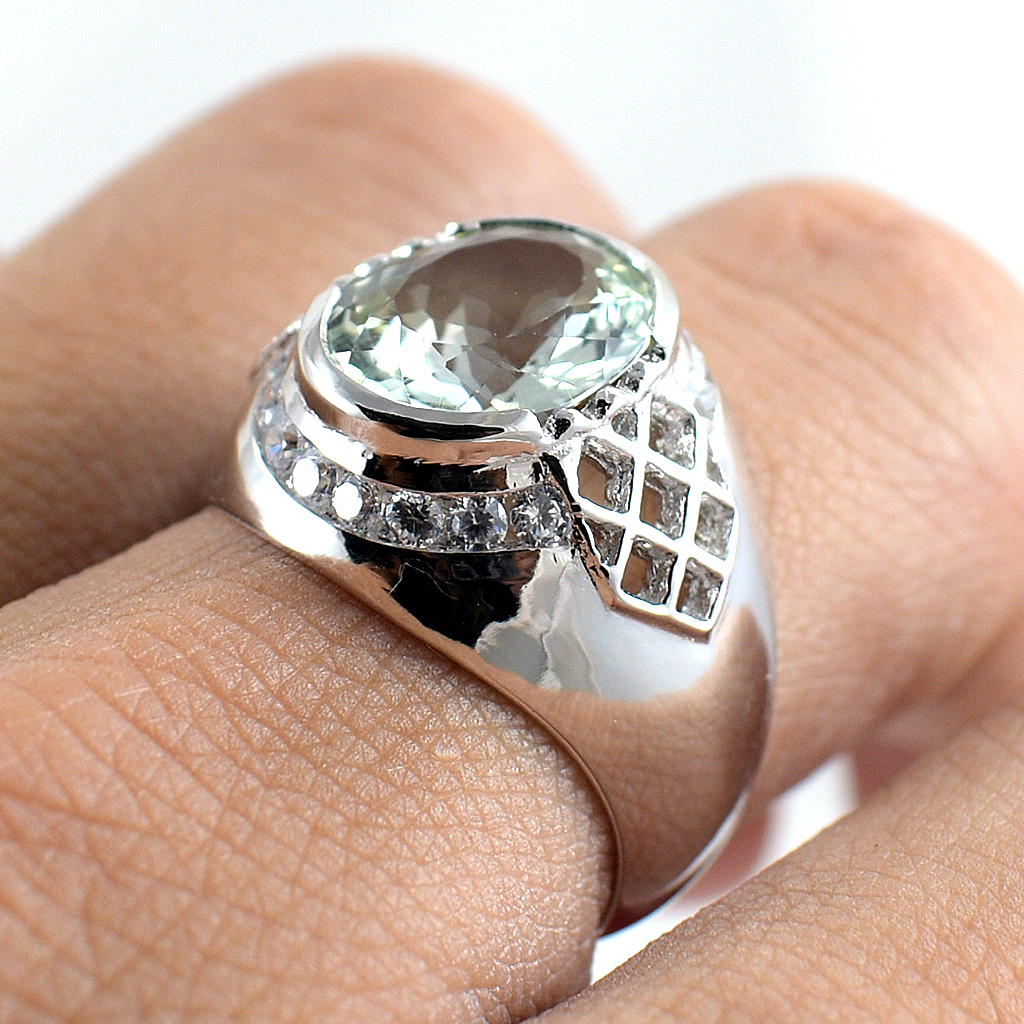 แหวนเงินแท้ราคาถูกชุบทองคำขาว กรีนแอมิทิสต์แท้ 4.80 กะรัต เพชรCZ 0.48 กะรัต งานประณีตสวยงาม สั่งผลิตค่ะ