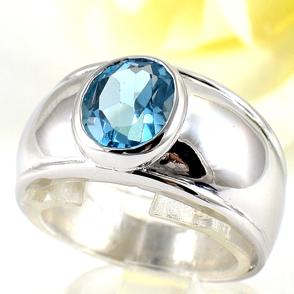 แหวนเงินแท้ราคาถูกชุบทองคำขาว สวิสบลูโทปาซแท้ 2.25 กะรัต งานประณีตสวยงาม สั่งผลิตค่ะ