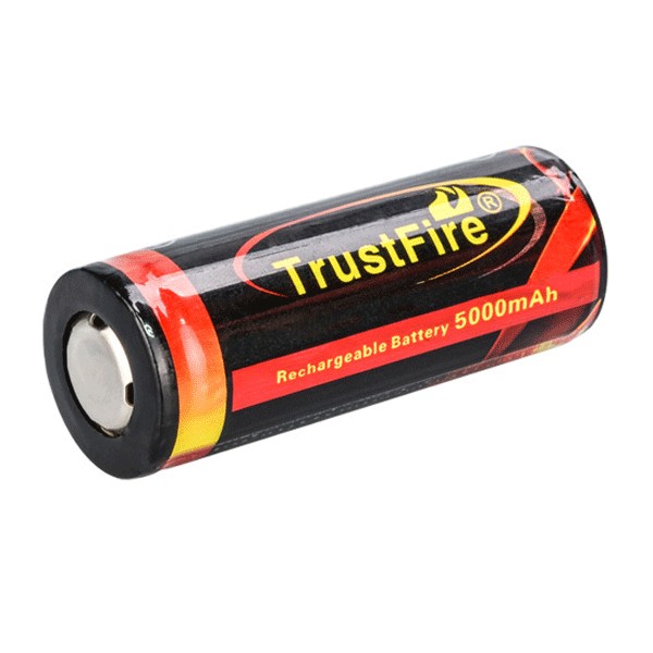 ถ่านชาร์จ Trustfire 3.7v 26650 5000 mAh มีวงจรป้องกัน ( หัวตัด )