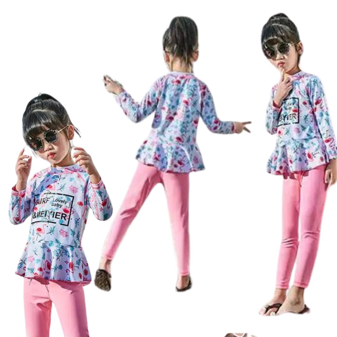 สินค้าพร้อมส่ง ชุดว่ายน้ำ ขายาวเลกกิ้งกระโปรง แขนยาว ลายดอก