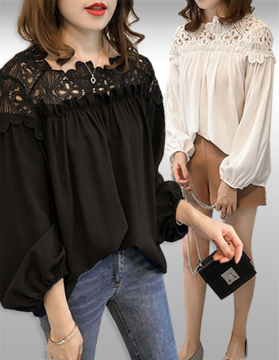 เสื้อแฟชั่นแต่งคอลูกไม้สวยหวาน มี2สี รหัส2346