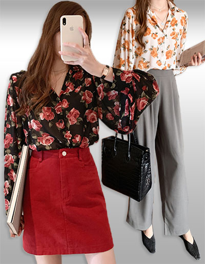 เสื้อแฟชั่นแขนยาวพิมพ์ลายดอกไม้สวยหวาน มี 2 สี รหัส2294