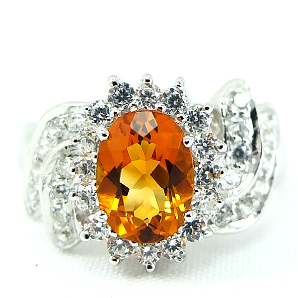 แหวนเงินแท้ราคาถูกชุบทองคำขาว ซิทรินแท้ 1.25 กะรัต เพชรCZ 0.88 กะรัต งานประณีตสวยงาม สั่งผลิตค่ะ