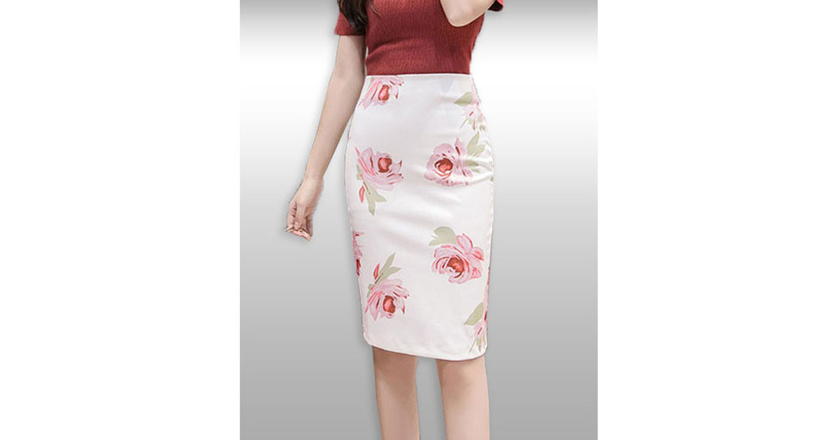 กระโปรงแฟชั่นสีขาวลายกุหลาบสวยหวานมี 3ไซส รหัส2136