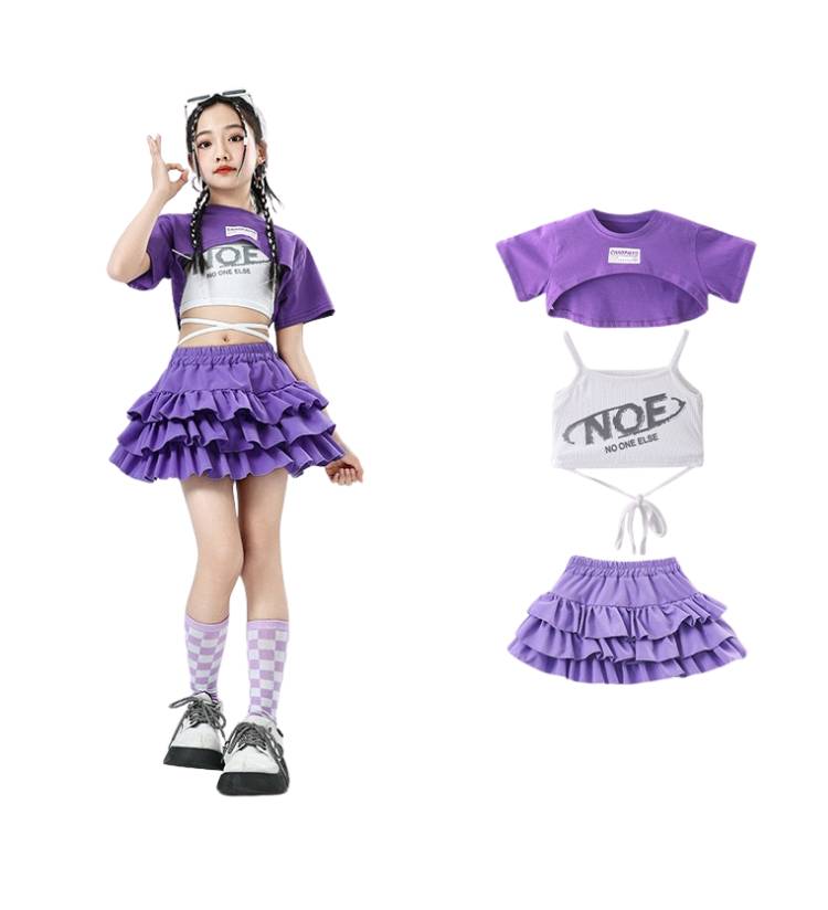 พร้อมส่ง ชุดเต้น ชุดแดนซ์ เซ็ตสีม่วง-ขาว