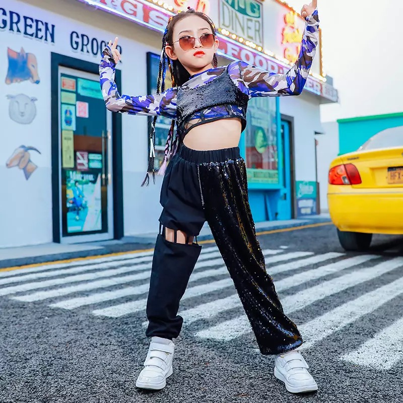 ชุดเต้น ชุดฮิปฮอป เสื้อแขนยาว + กางเกงขายาว สไตล์แบลคพิ้ง