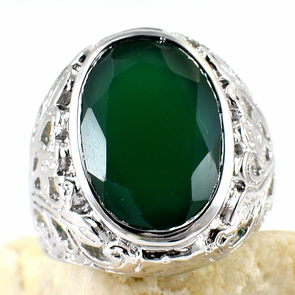 แหวนเงินแท้ราคาถูกชุบทองคำขาว พลอยแท้กรีนอะเกท 13.25 กะรัต งานประณีตสวยงาม สั่งผลิตค่ะ