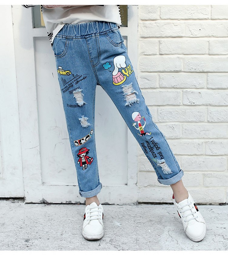 กางเกงยีนส์ขายาว สกีนการ์ตูน