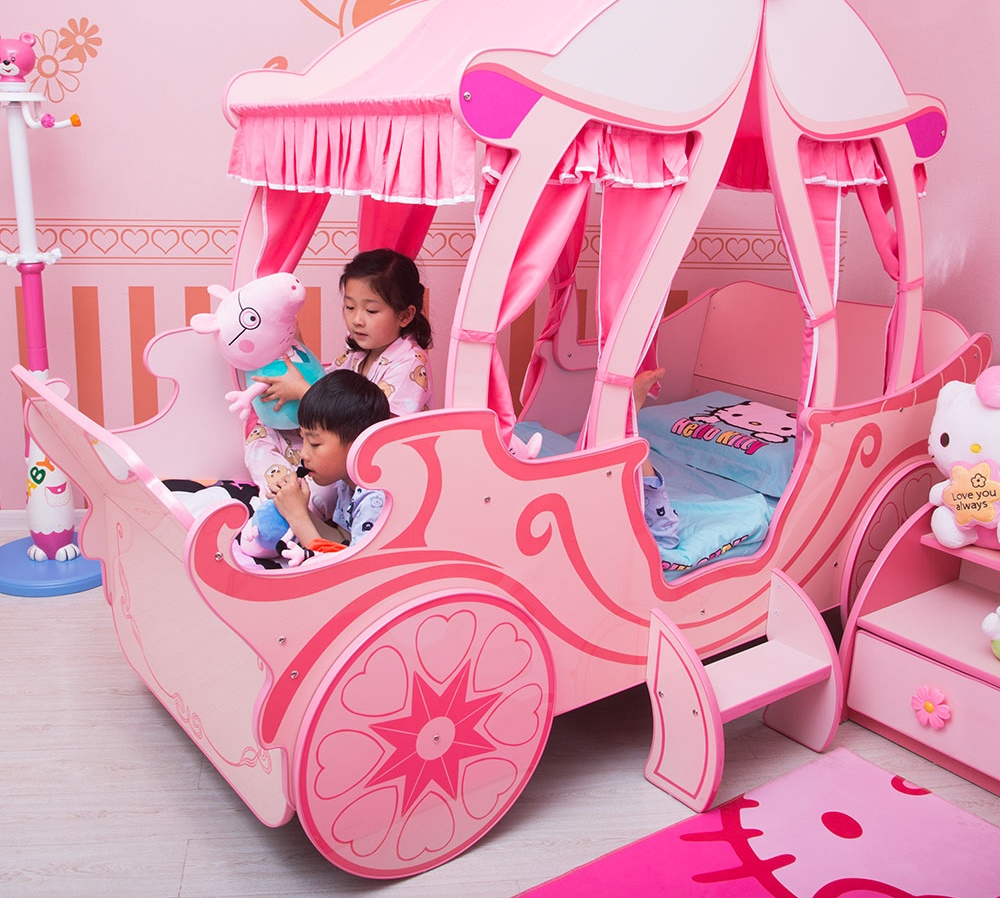 เตียงนอนไม้สำหรับเด็กผู้หญิง Princess Chariot Pink รถม้าเจ้าหญิงสีชมพู TP20133
