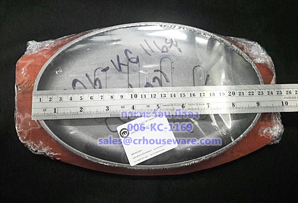 กระทะร้อน (กระทะร้อนแบบเคลือบมีไม้รอง) จานร้อน ,กระทะร้อนพร้อมเสริฟ Hot pan (hot pan Well Steel meat hot a frying pan coated) 006-KC1169