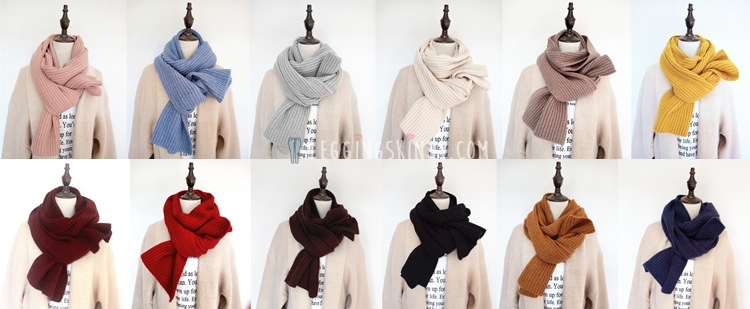 ผ้าพันคอไหมพรมถัก ลายเรียบ 11 สี