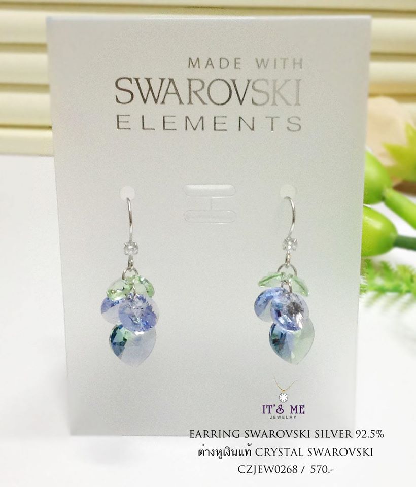 ต่างหูเงินแท้92.5% ต่างหู CRYSTAL SWAROVSKI รูปหัวใจเม็ดล่างสุด เรือนเงินแท้ แบบเกี่ยว