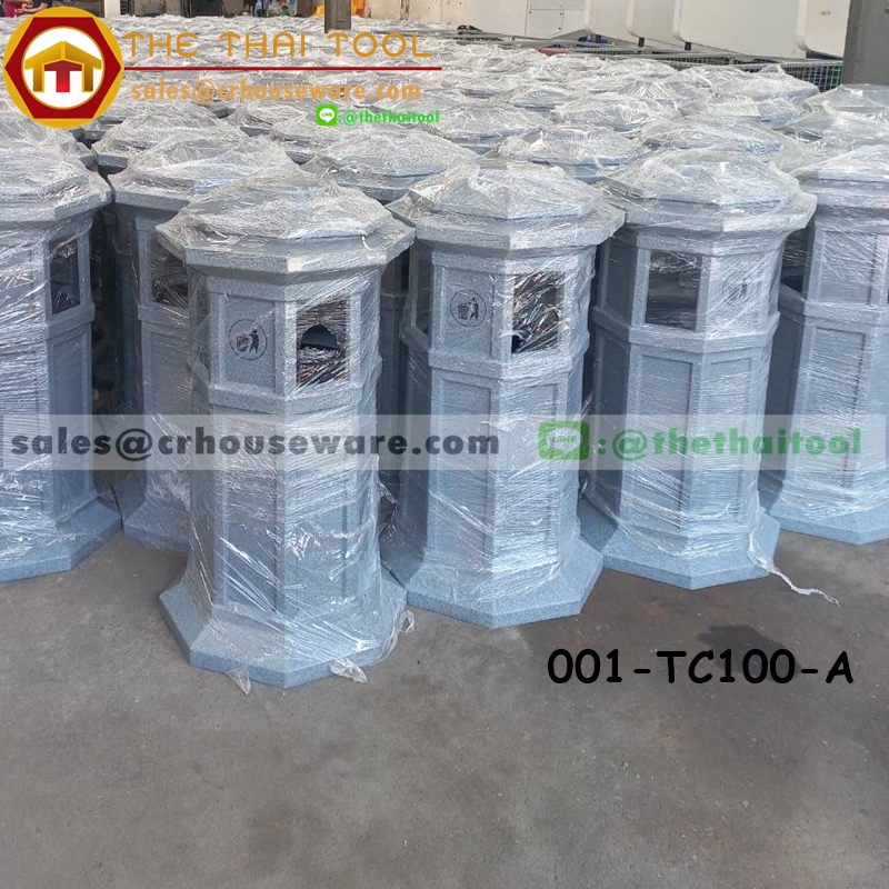 ถังขยะแปดเหลี่ยม สีเทาลายแกรนิต (ไม่มีที่เขี่ยบุหรี่)