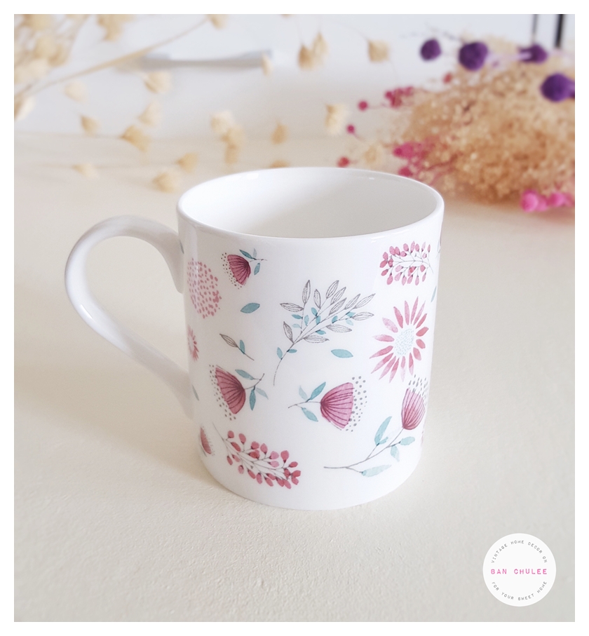 Bone China Mug - Blooming Spring Flowers แก้วโบน ไชน่า ลายดอกไม้