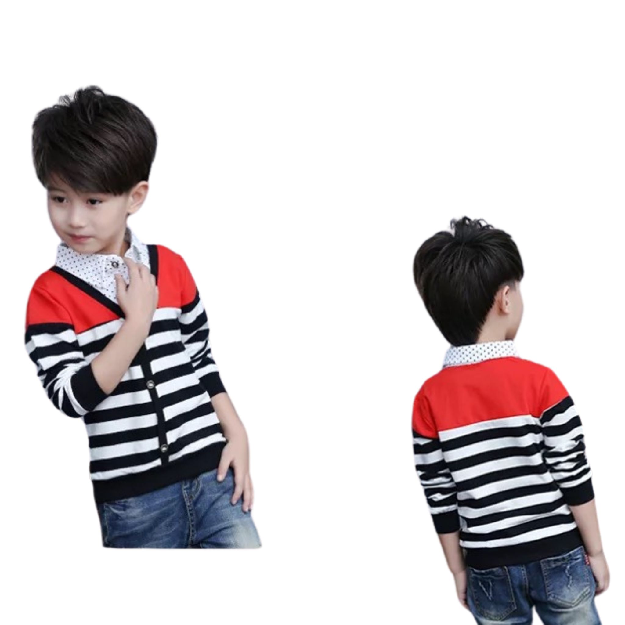 สินค้าพร้อมส่ง เสื้อแขนยาว เสื้อเชิ๊ตเด็ก ตัดต่อคอปก