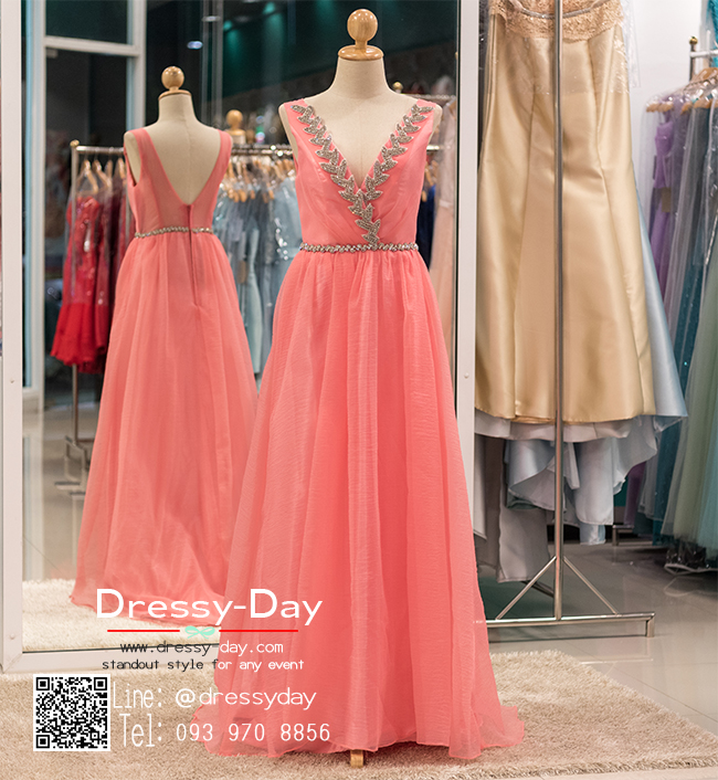 รหัส ชุดราตรียาว : PF025 ชุดไปงานแต่ง ชุดราตรี after party สีชมพู แขนกุด ประดับเลื่อมบนชุด มีโบว์น่ารักที่เอว สวยเก๋เหมาะใส่ออกงานกลางคืน งานแต่งงาน