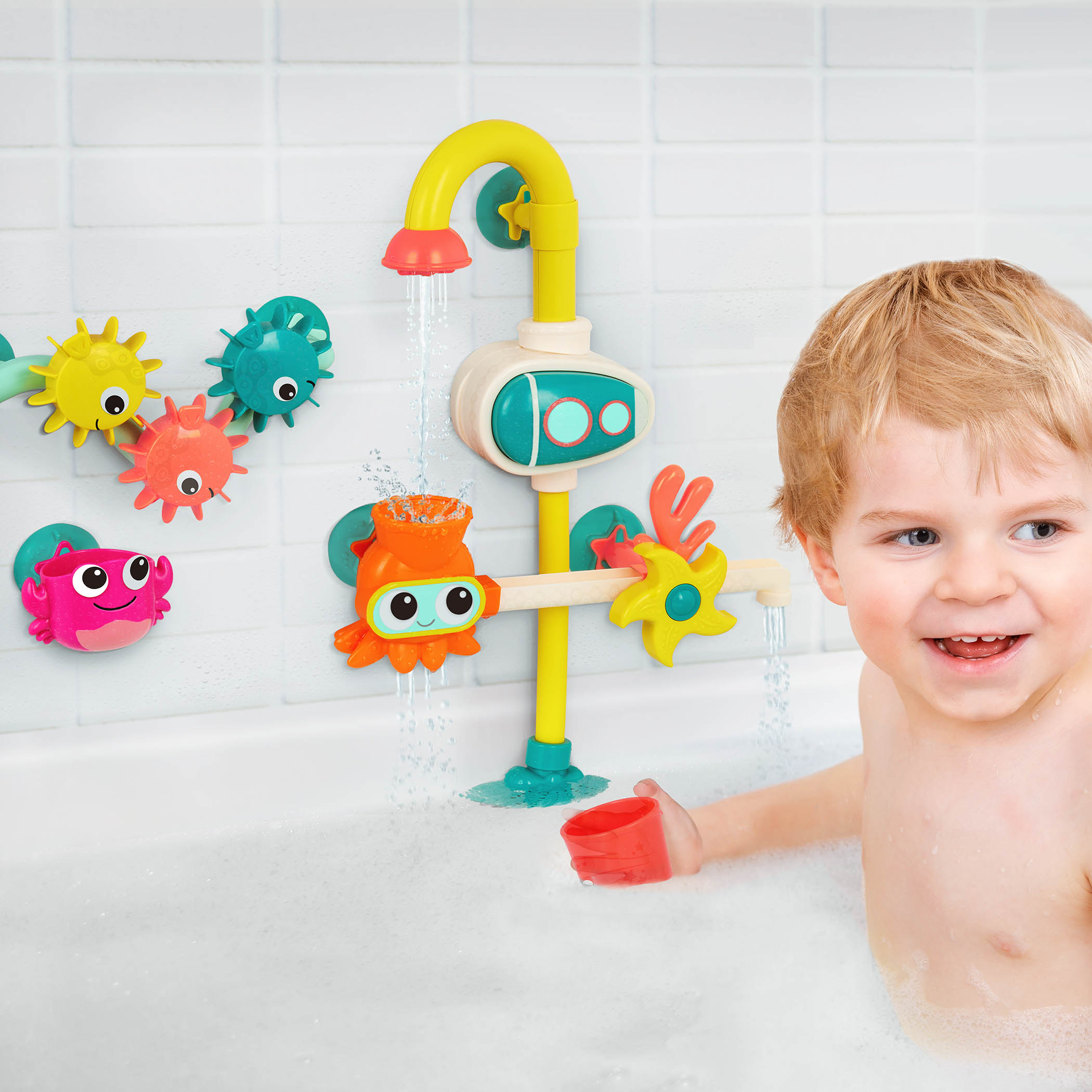 ของเล่นในอ่างอาบน้ำพร้อมปั๊มน้ำอัตโนมัติ B. toys - Bath Pump Toy & Drip Cups - Wonder-Full Waterworks