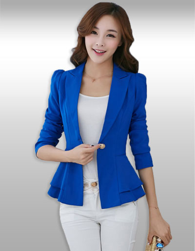 เสื้อสูทผู้หญิงแขนยาวสีน้ำเงินเอวระบาย 6 ไซส รหัส2212